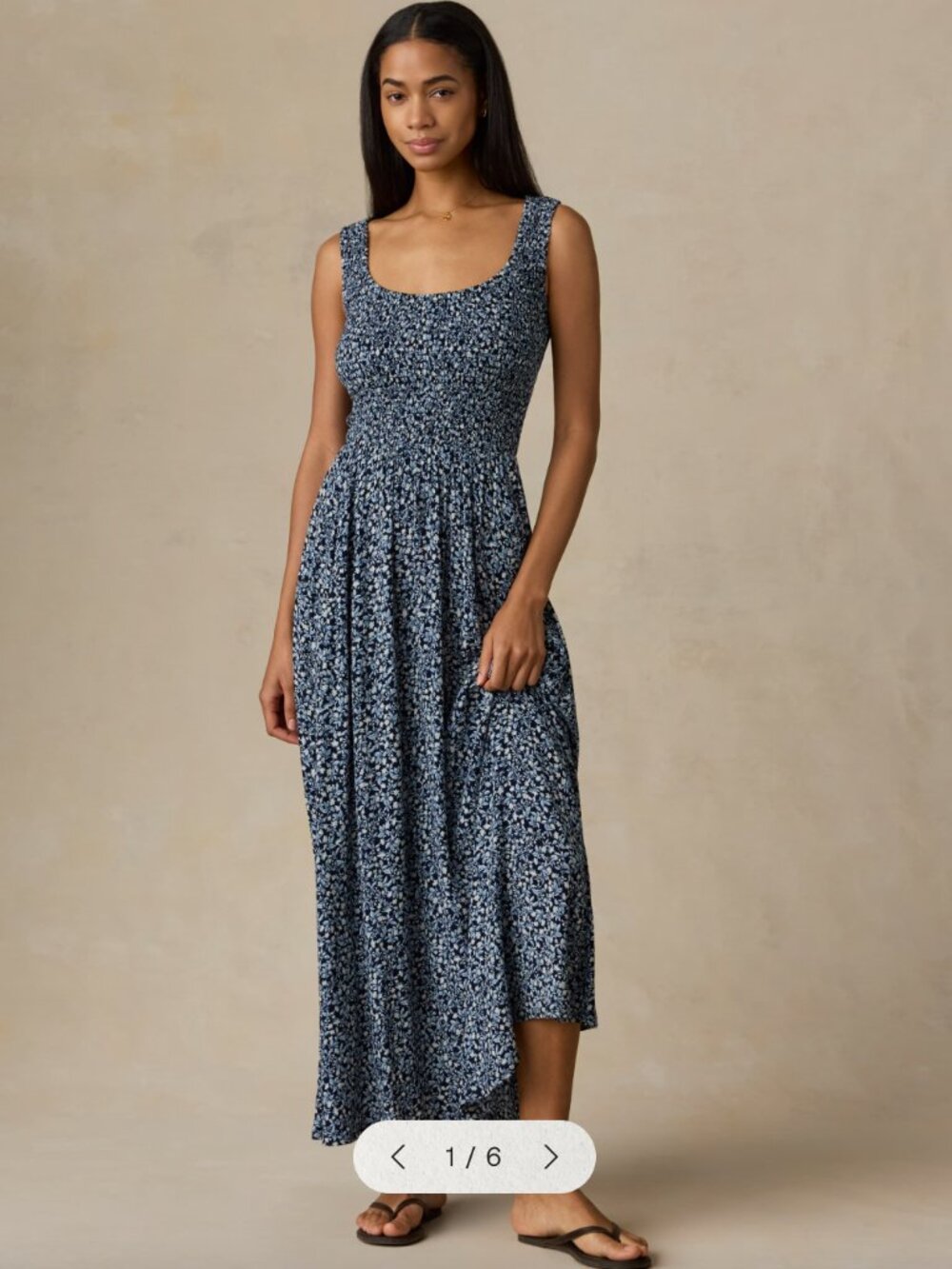 Faherty Sophia Smocked Dress - Blue - XS